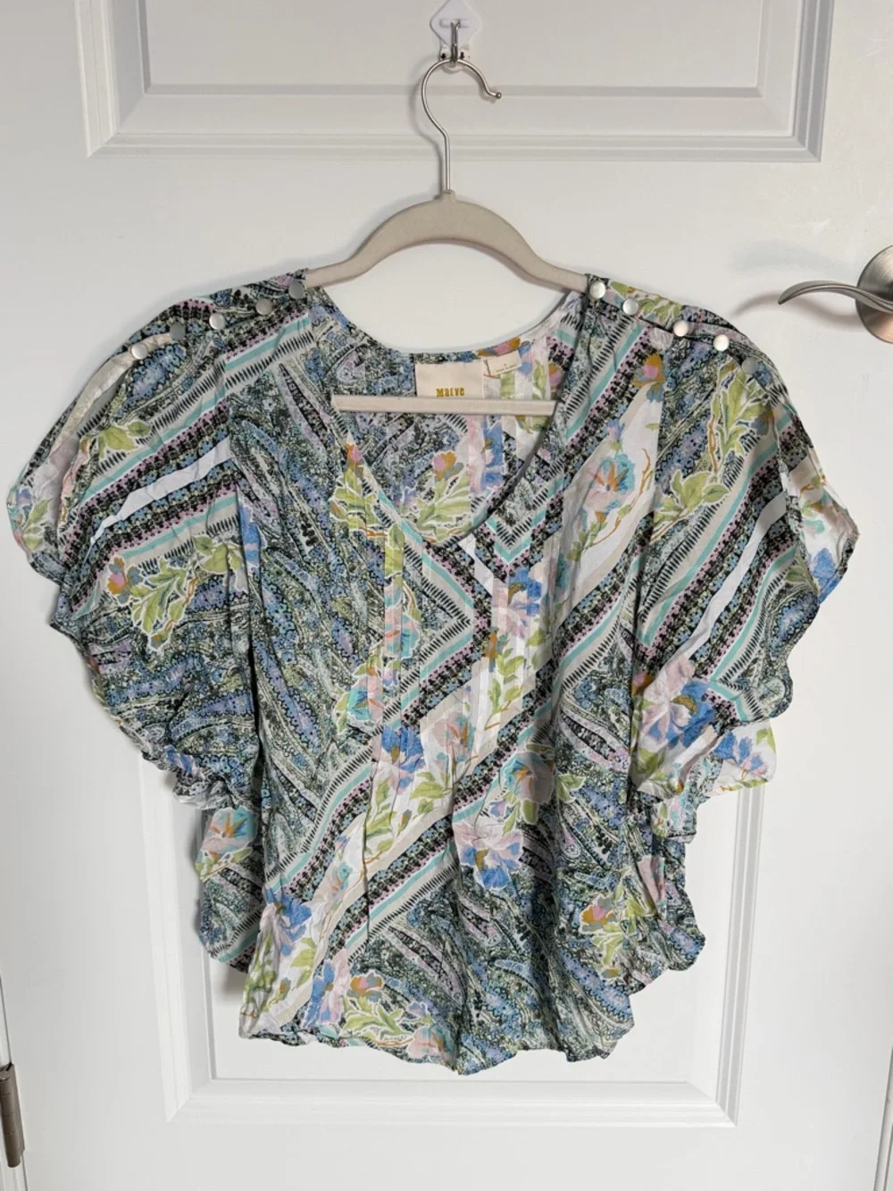 Anthropologie Maeve Multicolor Maya Flutter Sleeve Top Size 4 39694